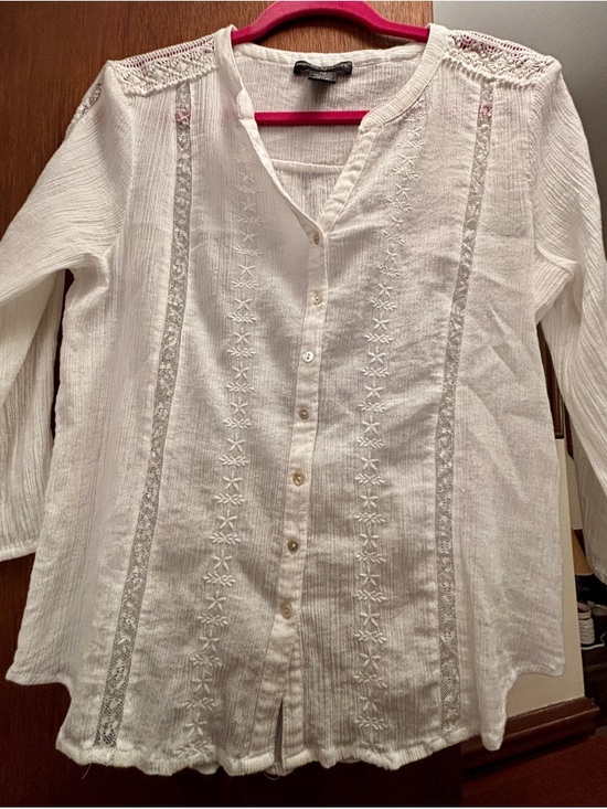 Preswick & Moore Tops - Preswick & Moore White Crochet-Trim Cotton Blouse- Medium Petite